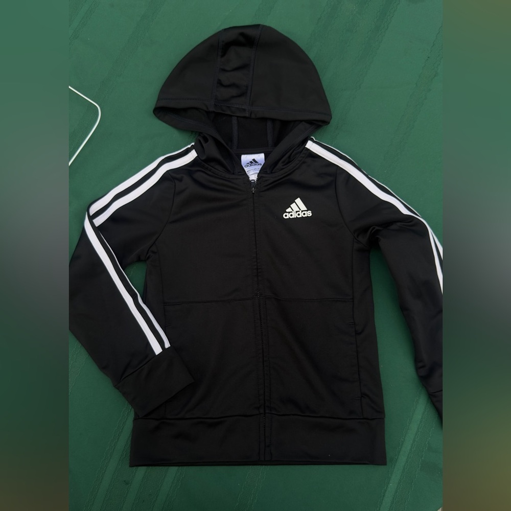 Adidas Kids Black and White Zip-Up Hoodie